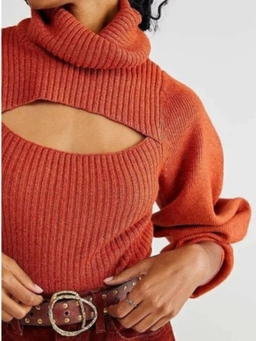 Free People Ariel Turtleneck Pullover Salsa Bravo Cutout Sweater